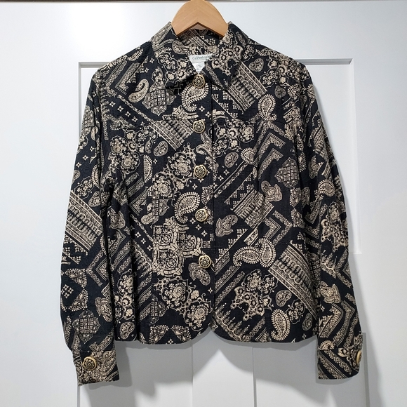 Coldwater Creek Jackets & Blazers - Old Money Coldwater Creek Black & Taupe Paisley Jacket Medium Cotton / Silk